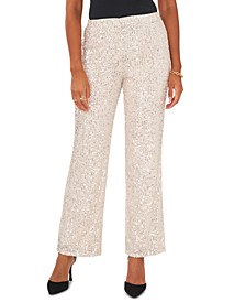 Women's Sequined Pull-On High Rise Flat-Front Pants