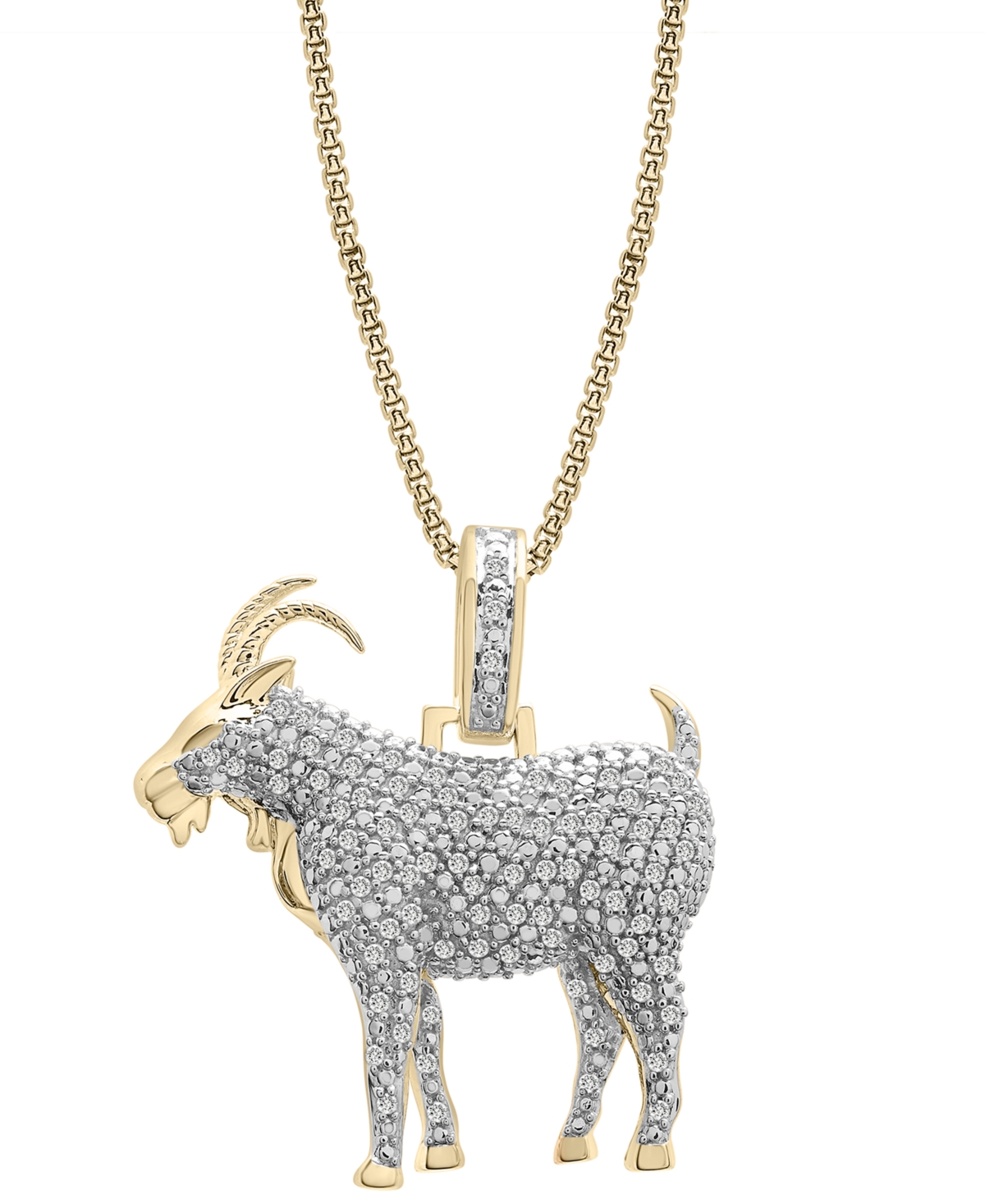 Diamond Goat Pendant Necklace (1/2 ct. t.w.) in 14k Gold-Plated Sterling Silver, 22" - Gold Over Silver