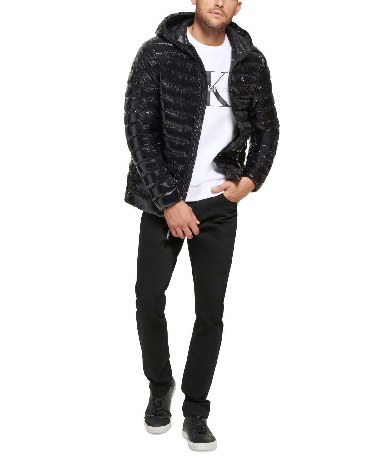 Shop Calvin Klein Men's Hooded & Quilted Packable Jacket In Shiny Black