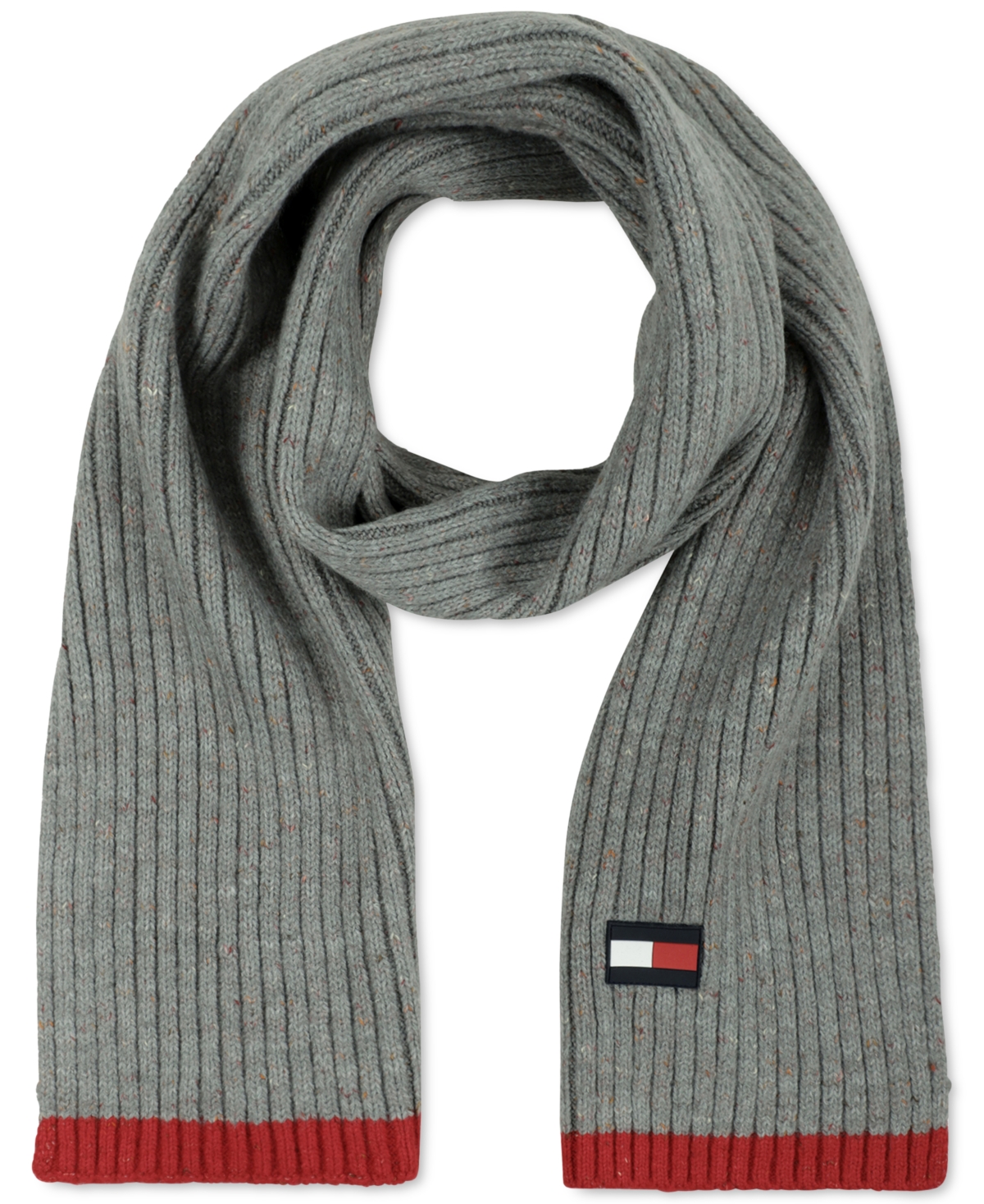Men's Rubber Flag Patch Tipped Rib Scarf - Heather Grey