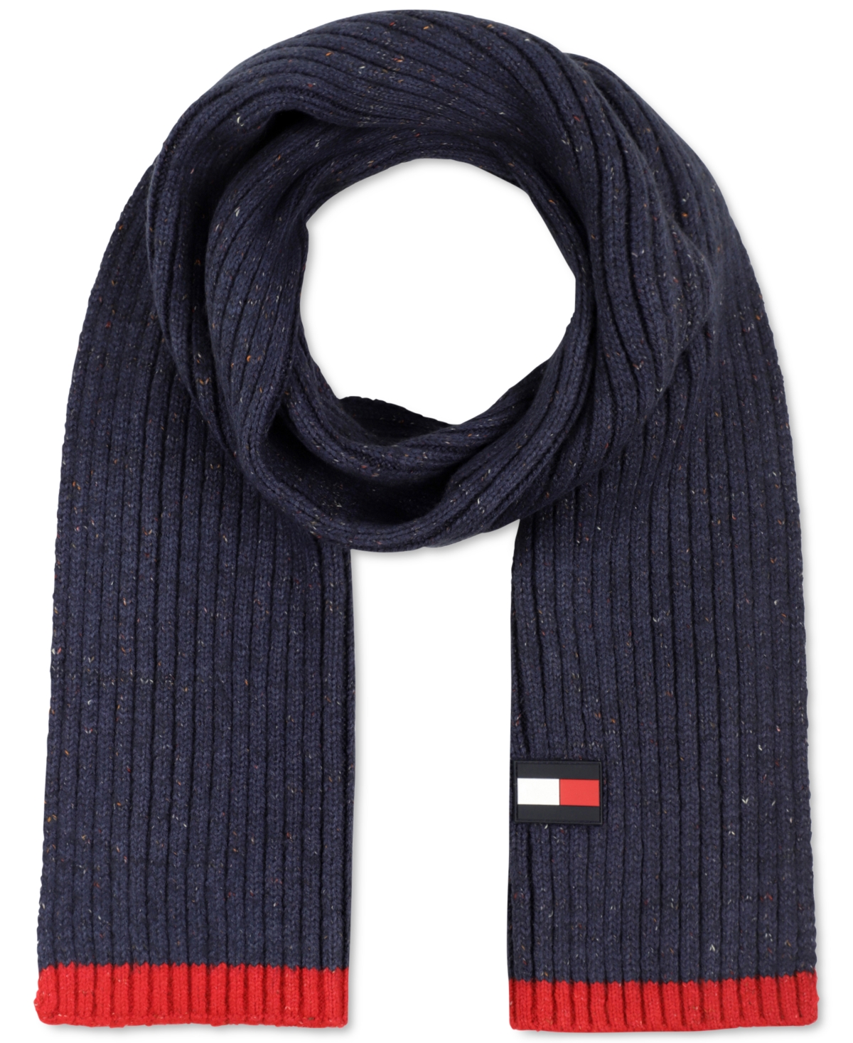 Tommy Hilfiger Men s Rubber Flag Patch Tipped Rib Scarf Desert Sky Smart Closet