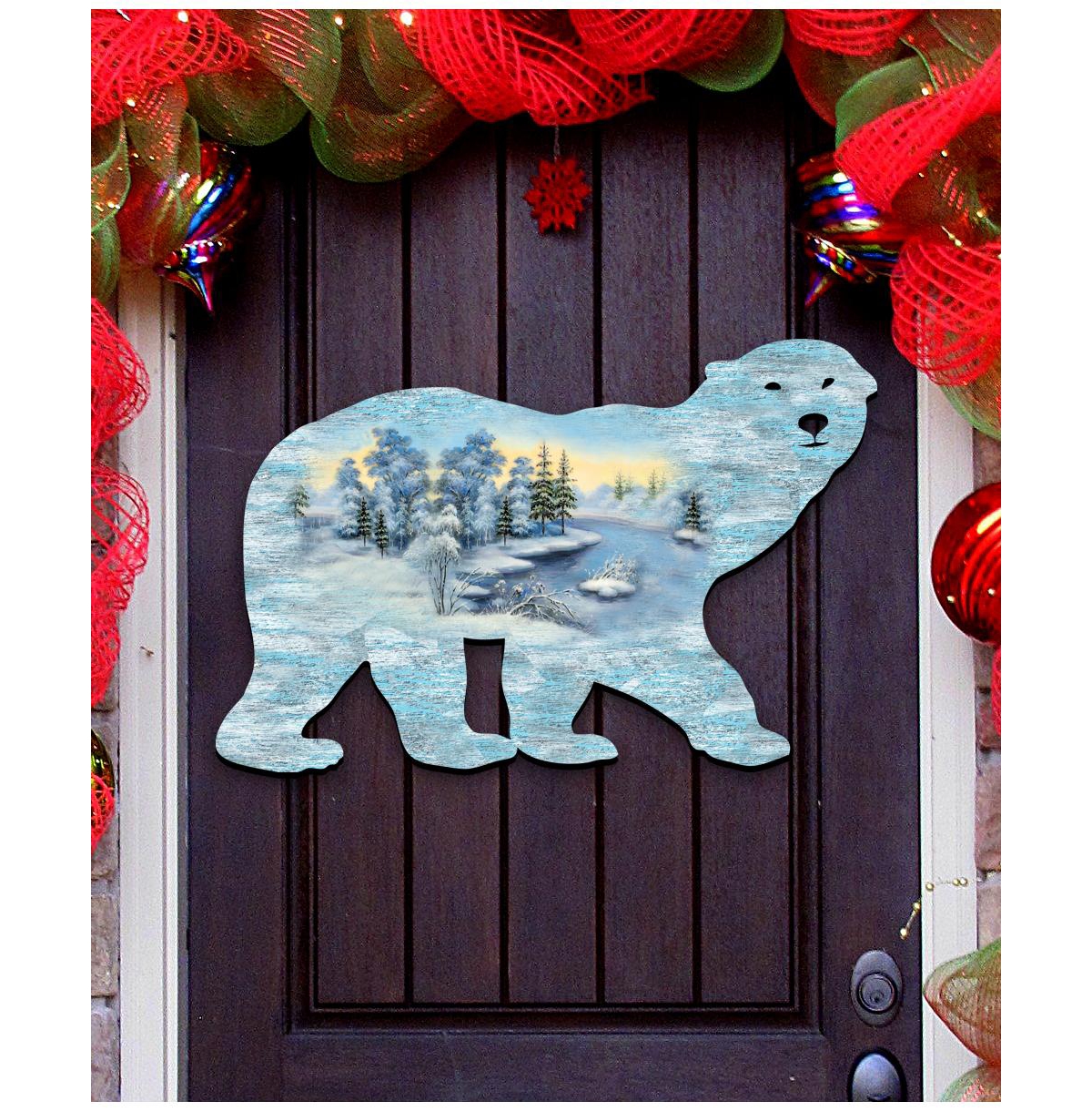 Polar Bear Vintage-Like Wildlife Holiday Door Decor - Multi Color