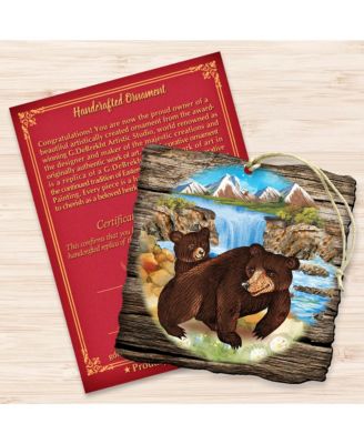 Bear Cabin Wooden Christmas Ornament, Set of 2