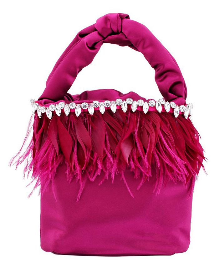 Nina Crystal Handle Feather Pouch - Pearl Rose