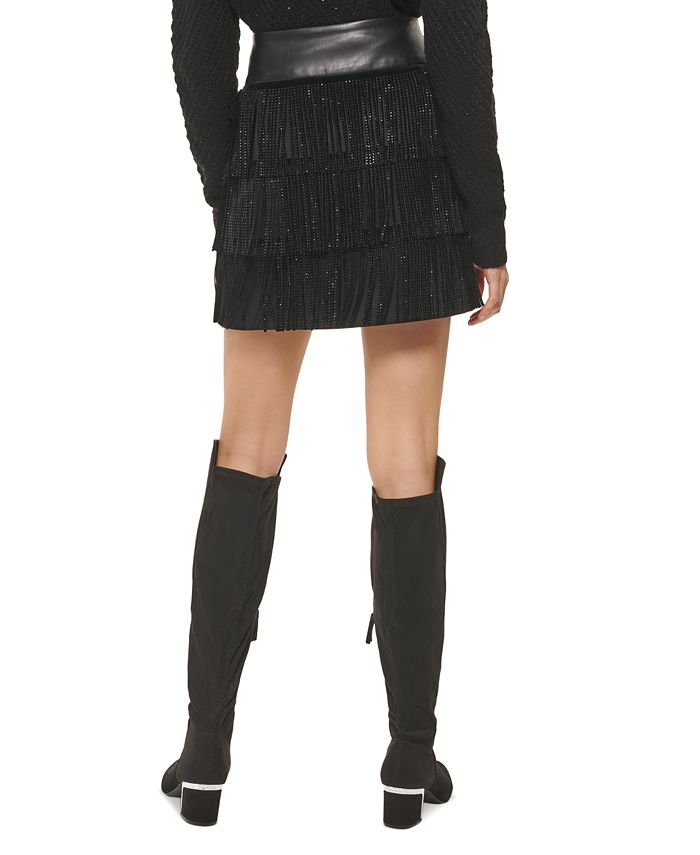 DKNY Women's Rhinestone Fringe Mini Skirt - Macy's