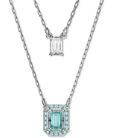 Silver-Tone Millenia Blue Crystal Pendant Two Row Necklace, 15-7/8" + 2" extender