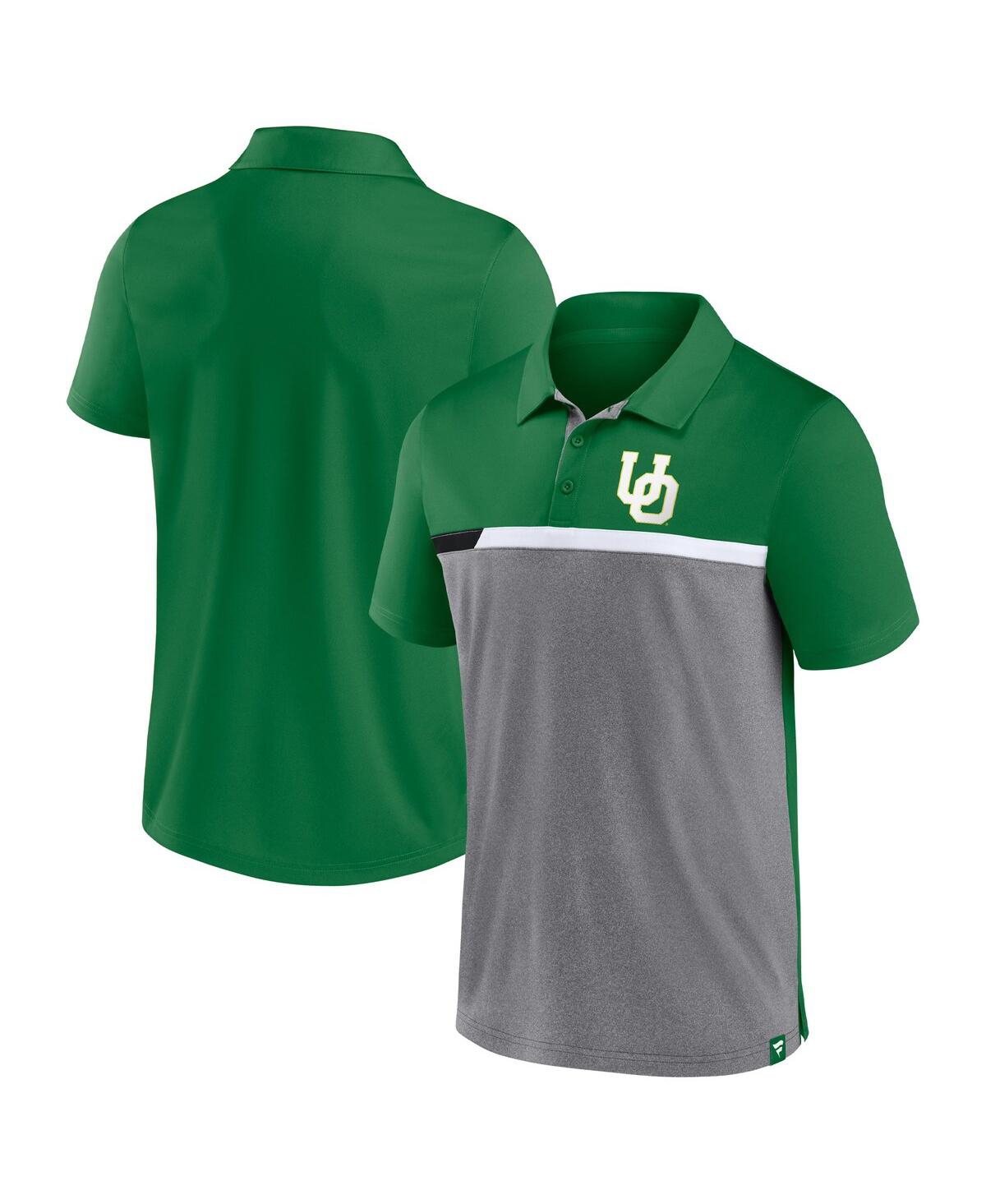 Shop Fanatics Men's  Green And Heathered Gray Oregon Ducks Split Block Color Block Polo Shirt In Green,heathered Gray