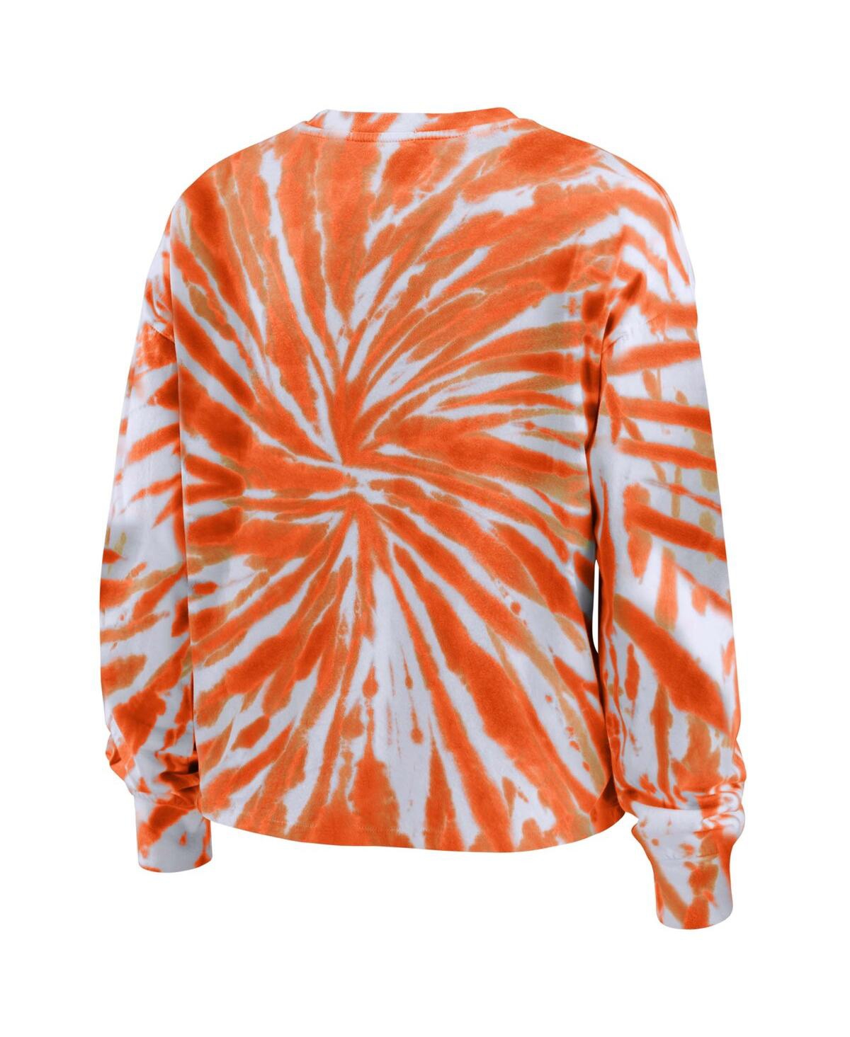 Shop Wear By Erin Andrews Women's  Orange Clemson Tigers Tie-dye Long Sleeve T-shirt