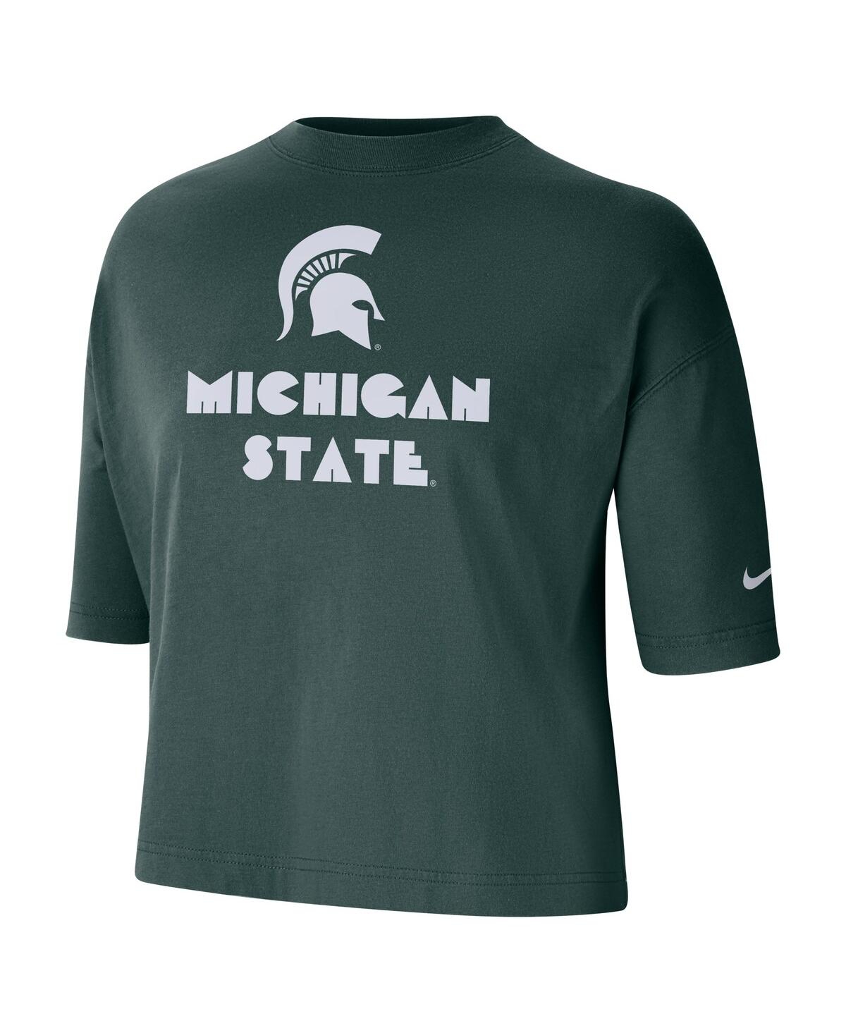 Shop Nike Women's  Green Michigan State Spartans Crop Performance T-shirt