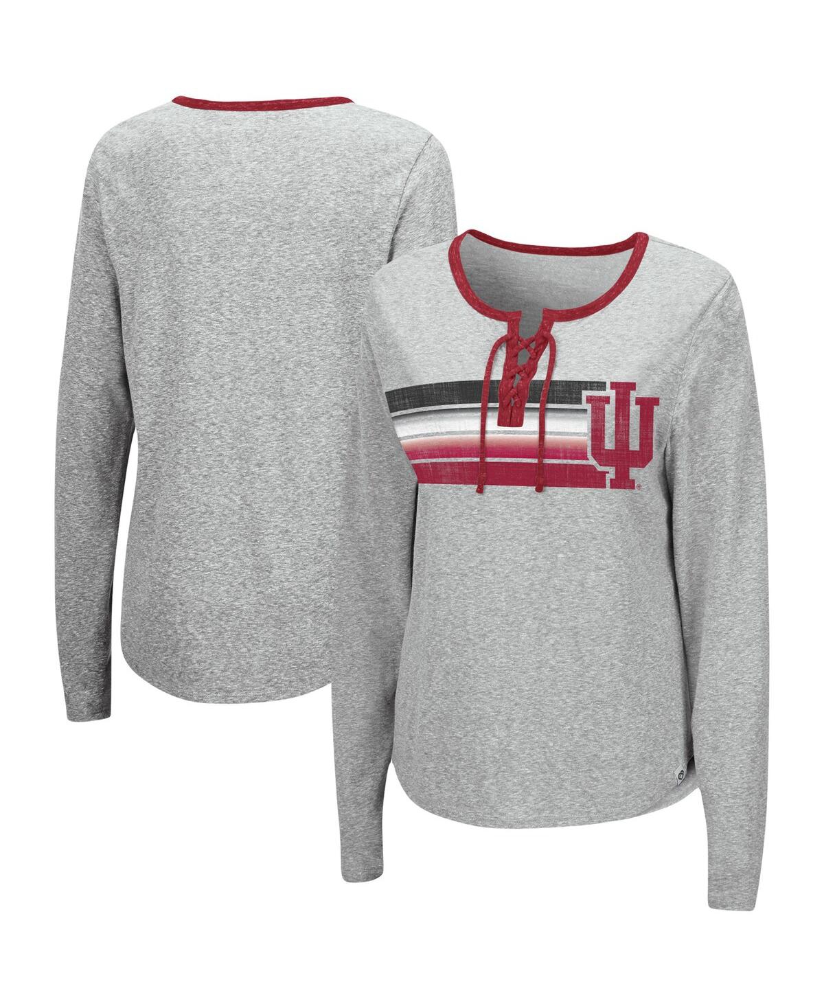 Shop Colosseum Women's  Heathered Gray Indiana Hoosiers Sundial Tri-blend Long Sleeve Lace-up T-shirt