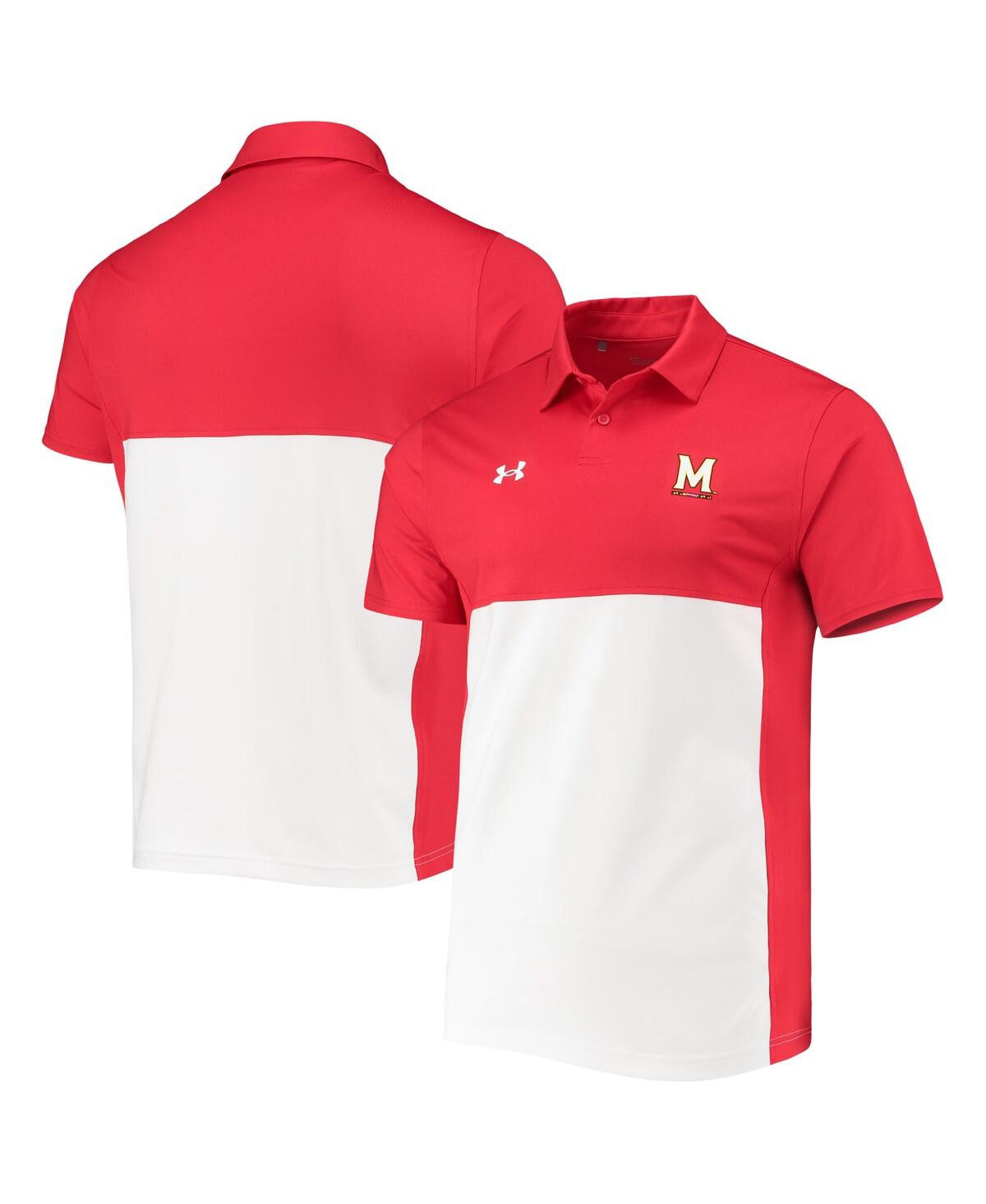 Shop Under Armour Men's  Red, White Maryland Terrapins 2022 Blocked Coaches Performance Polo Shirt In Red,white