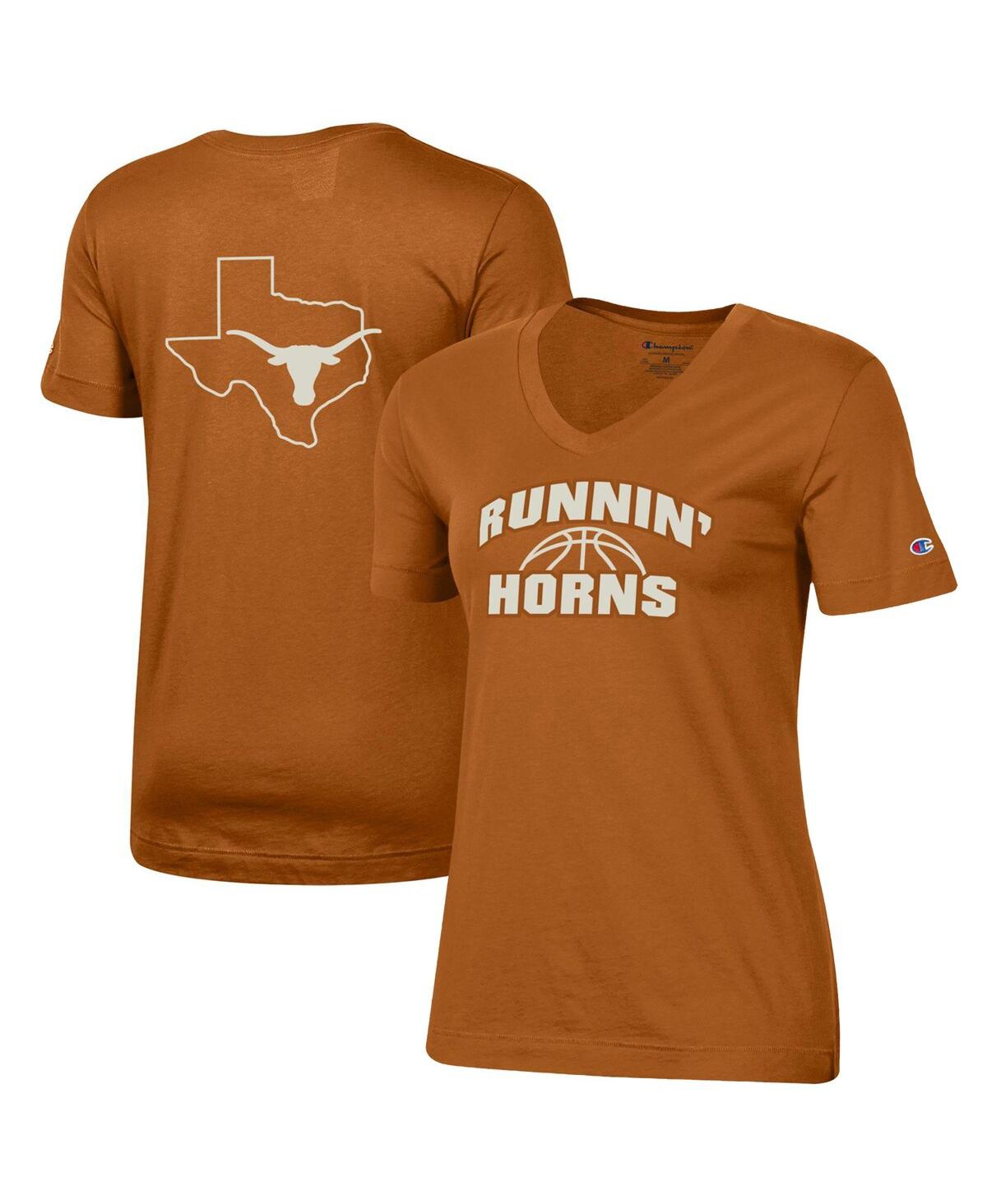 Shop Champion Women's  Texas Orange Texas Longhorns Runnin' Horns V-neck T-shirt