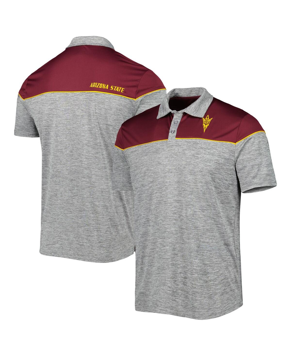 Colosseum Men's  Heathered Gray, Maroon Arizona State Sun Devils Birdie Polo Shirt In Heathered Gray,maroon