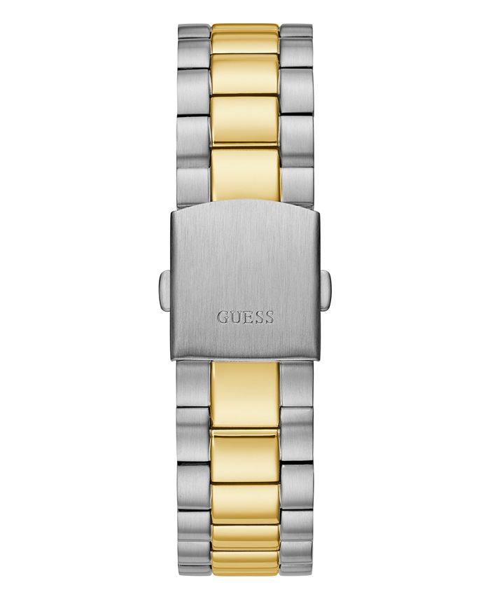 GUESS 36mm Stainless Steel Day-Date Watch with Coin Edge Bezel