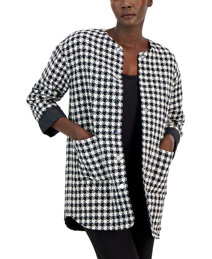 Anne Klein Women's Houndstooth Quilted Snap-Front Jacket - Macy's