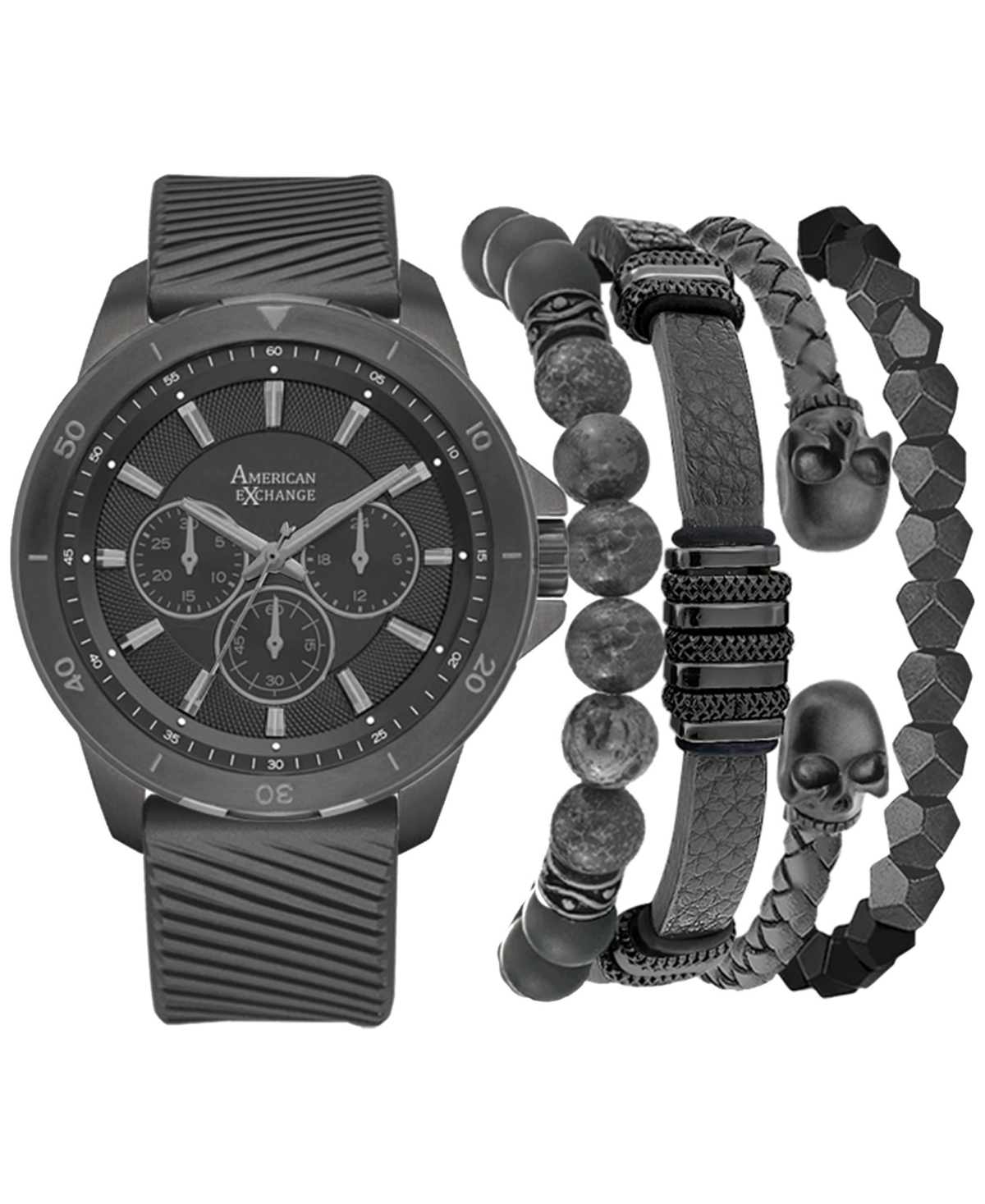 Men's Grey Silicone Strap Watch 47mm Gift Set - Grey