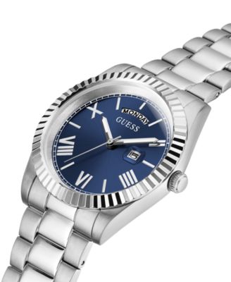 Men's Silver-Tone Stainless Steel Bracelet, Day, Date Watch, 42mm