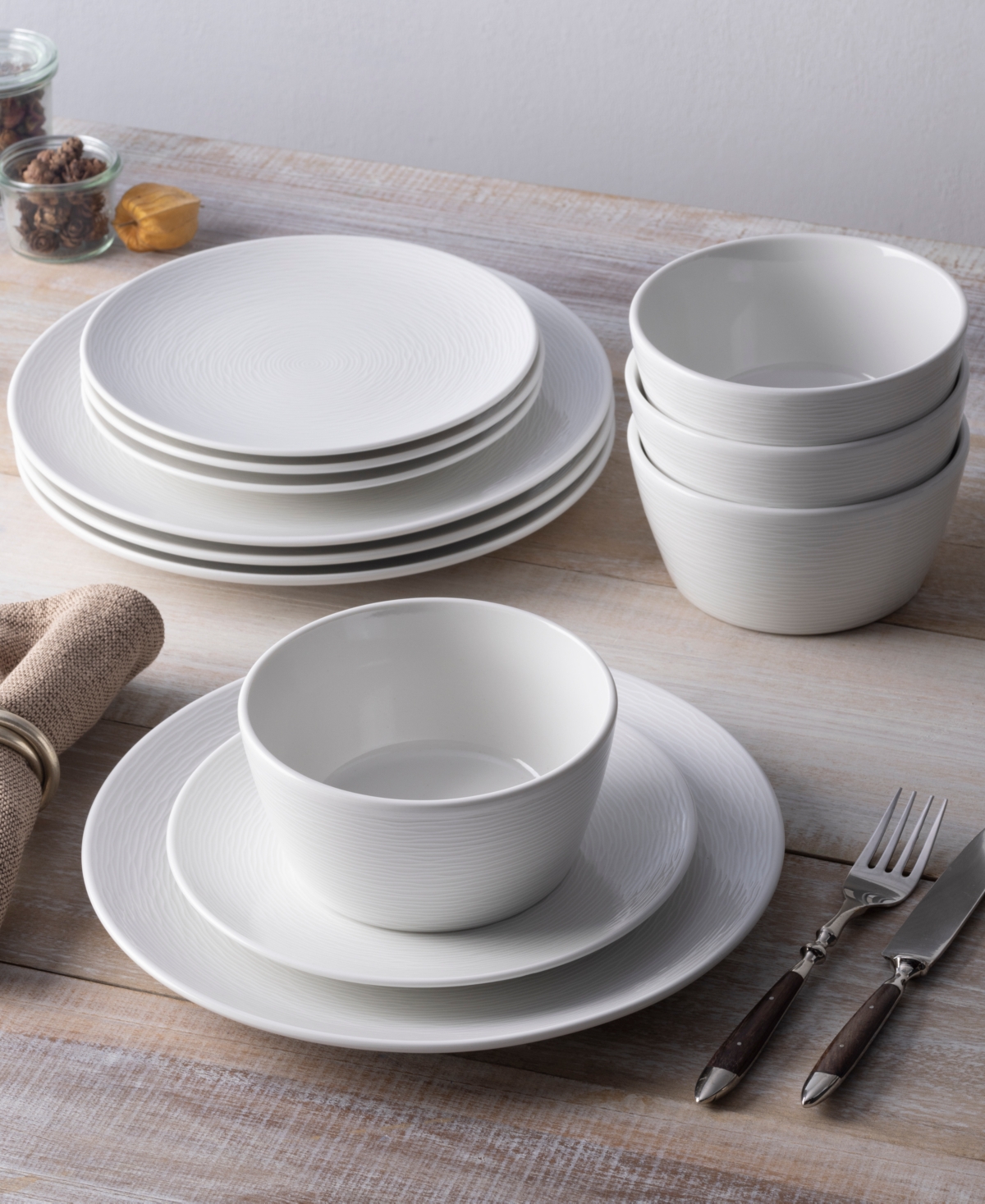 Noritake Colorscapes Swirl Coupe 12 Piece Dinnerware Set, Service For 4 In White