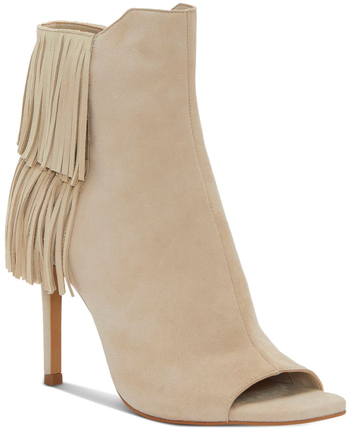 Fringe open toe booties sales