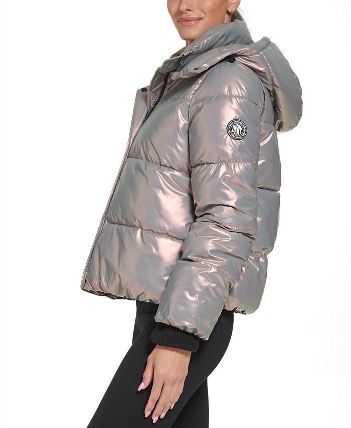 Dkny Womens Removable Hood Metallic Puffer Jacket Macys 