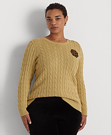 Plus Size Cable-Knit Crewneck Sweater 