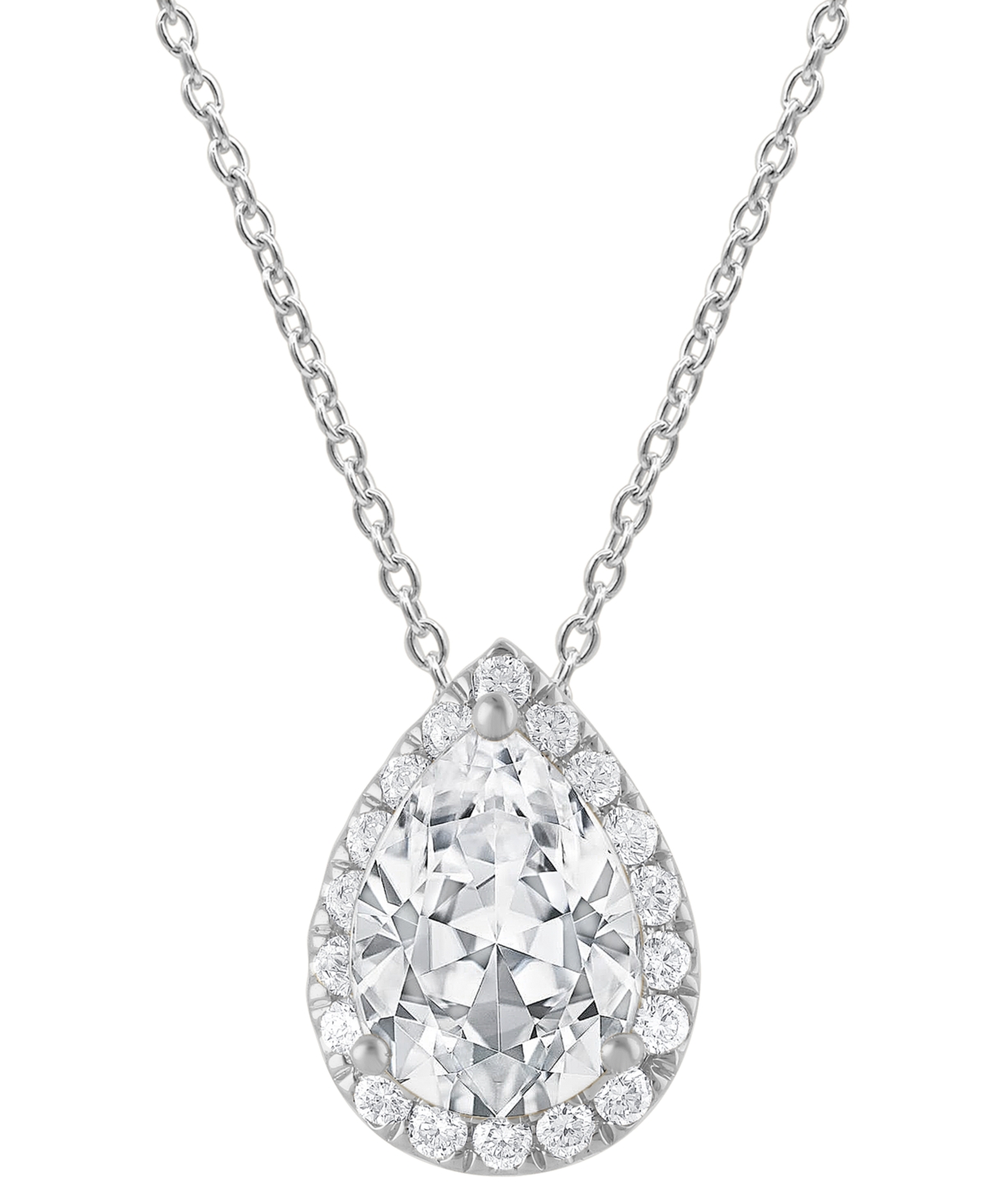 Lab Grown Diamond Pear & Round Halo 18" Pendant Necklace (1-1/5 ct. t.w.) in 14k White Gold - White Gold