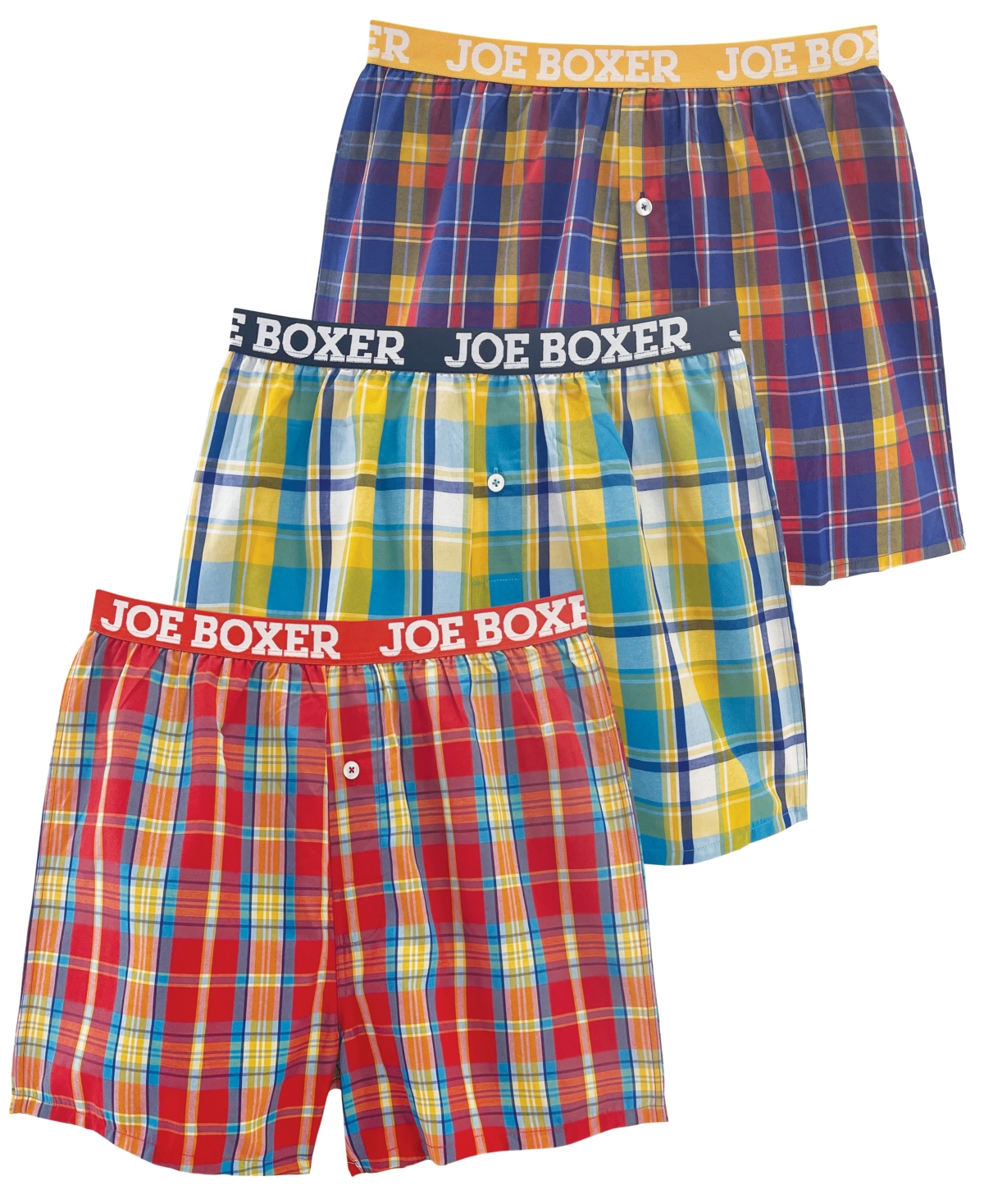 Joe Boxer Men's Bright Plaid Woven Boxers, Pack of 3