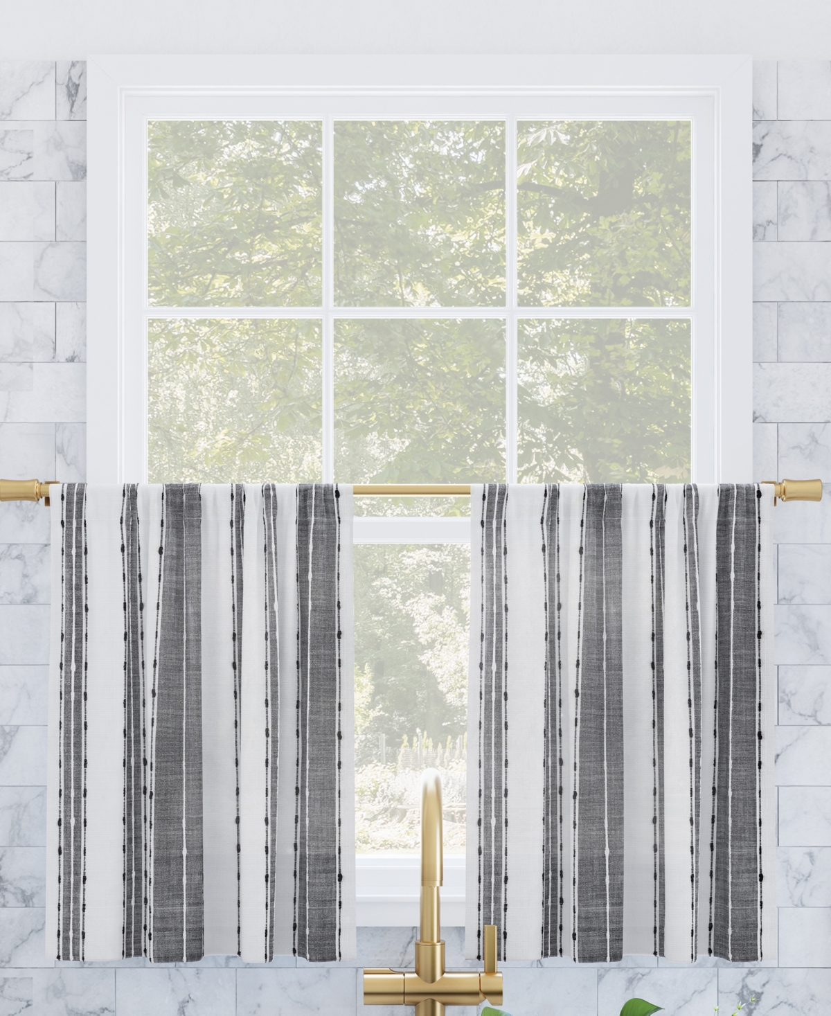Archaeo Slub Texture Stripe Cafe Curtain Pair, 52 x 45
