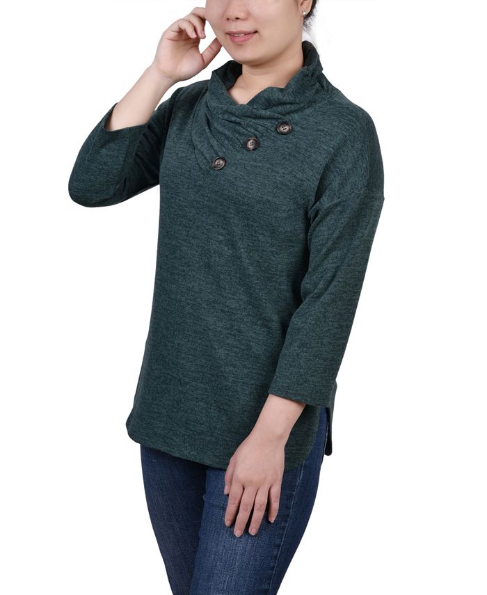 3/4 sleeve cowl neck single layer top main image 0