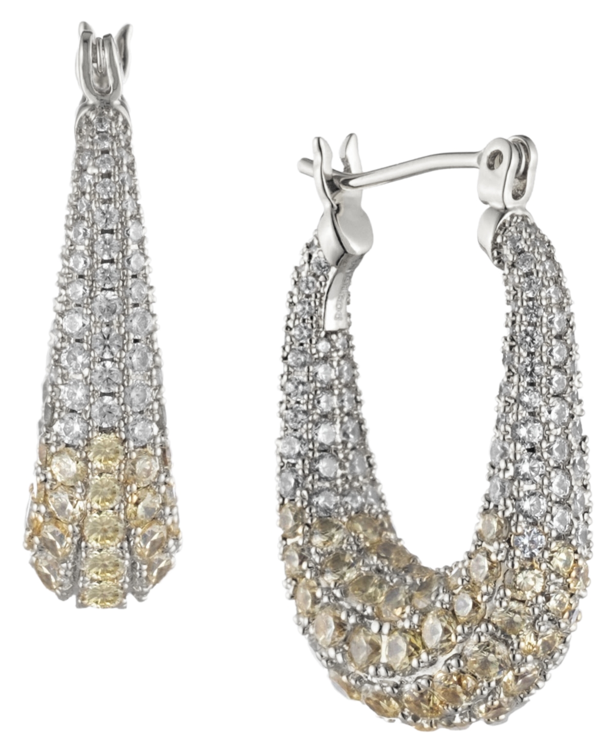 Bonheur Jewelry Cybele Crystal Encrusted Hoop Earrings In Rhodium Plated Brass