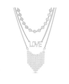 Boxed Mixed Chain Necklace with Disco and Chain Mail Fringe Pendant, 3 Piece