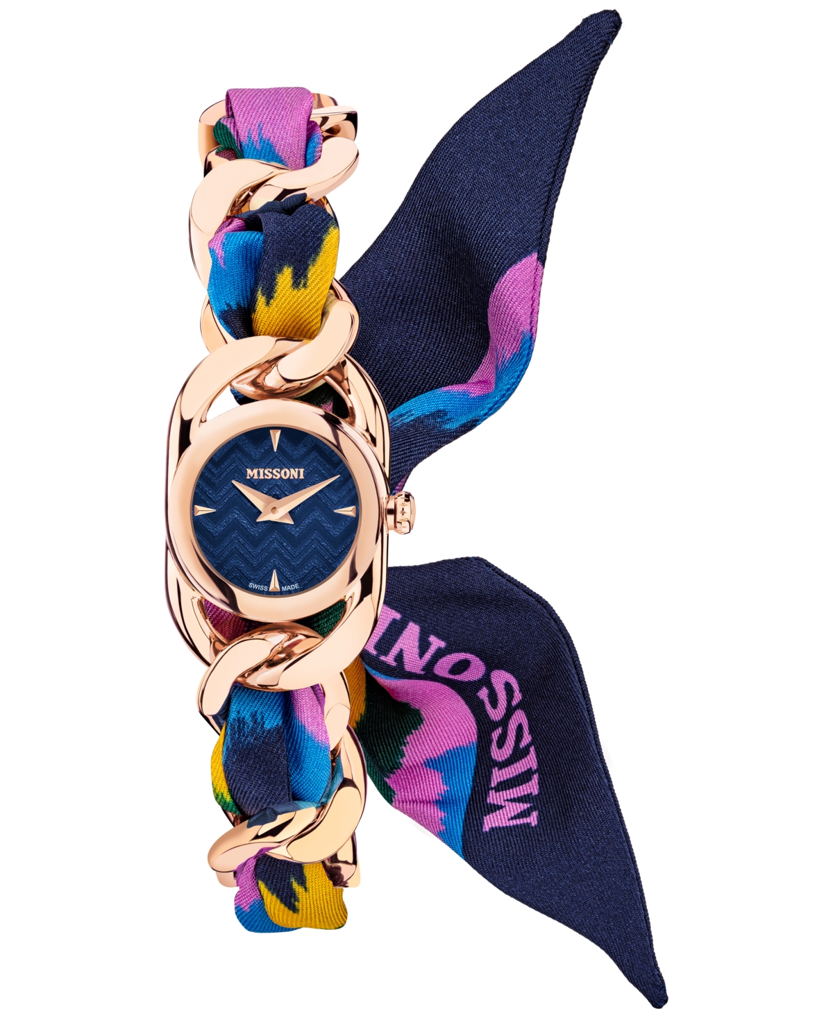 Shop Missoni Women's Swiss Gioiello Multicolor Silk & Rose Gold Ion Plated Link Bracelet Watch 23mm In Ip Rose Gold