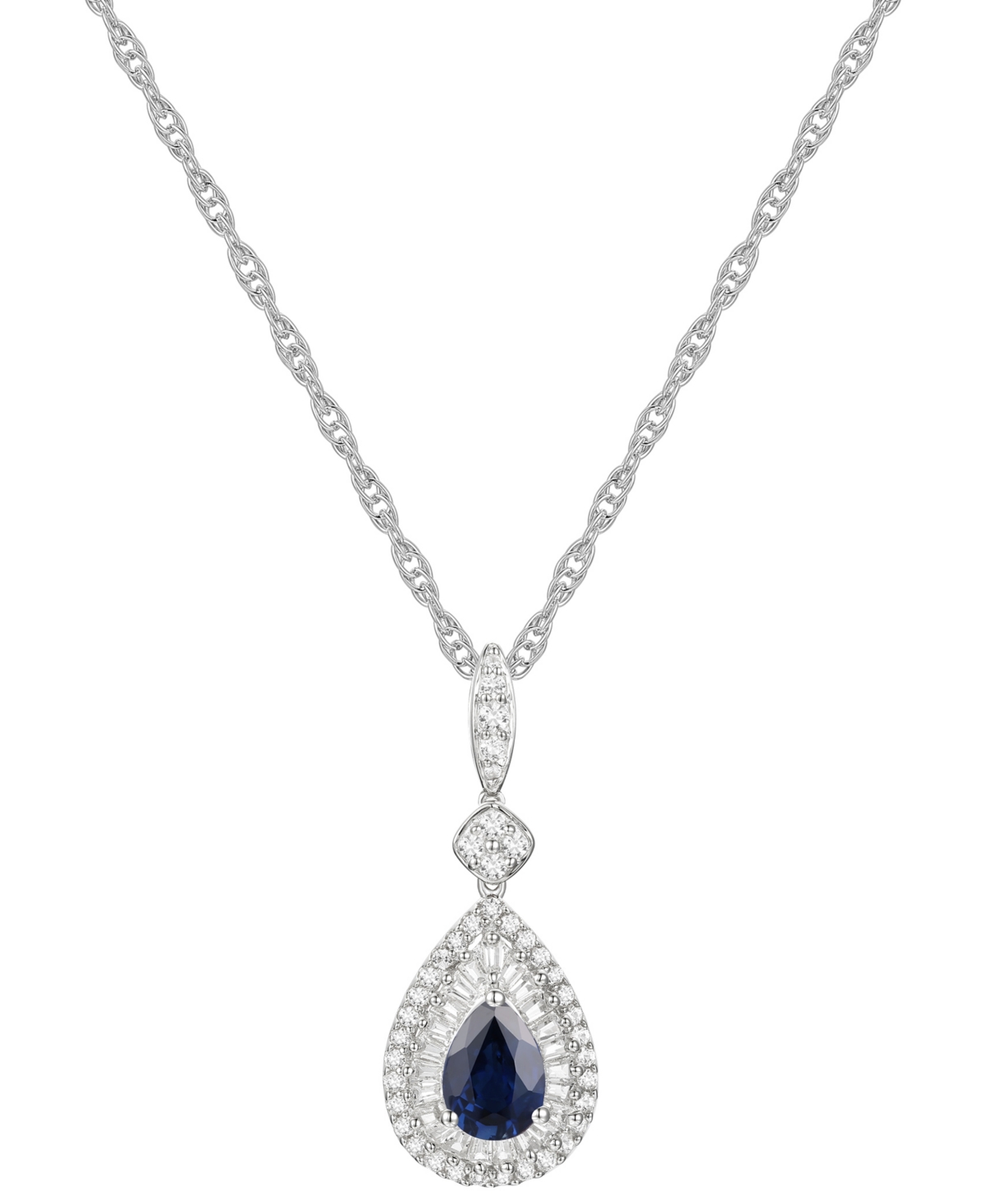 Macy's Sapphire (5/8 Ct. T.w.) & Diamond (1/3 Ct. T.w.) Teardrop Halo 18" Pendant Necklace In 14k Gold (als In Sapphire  Diamond