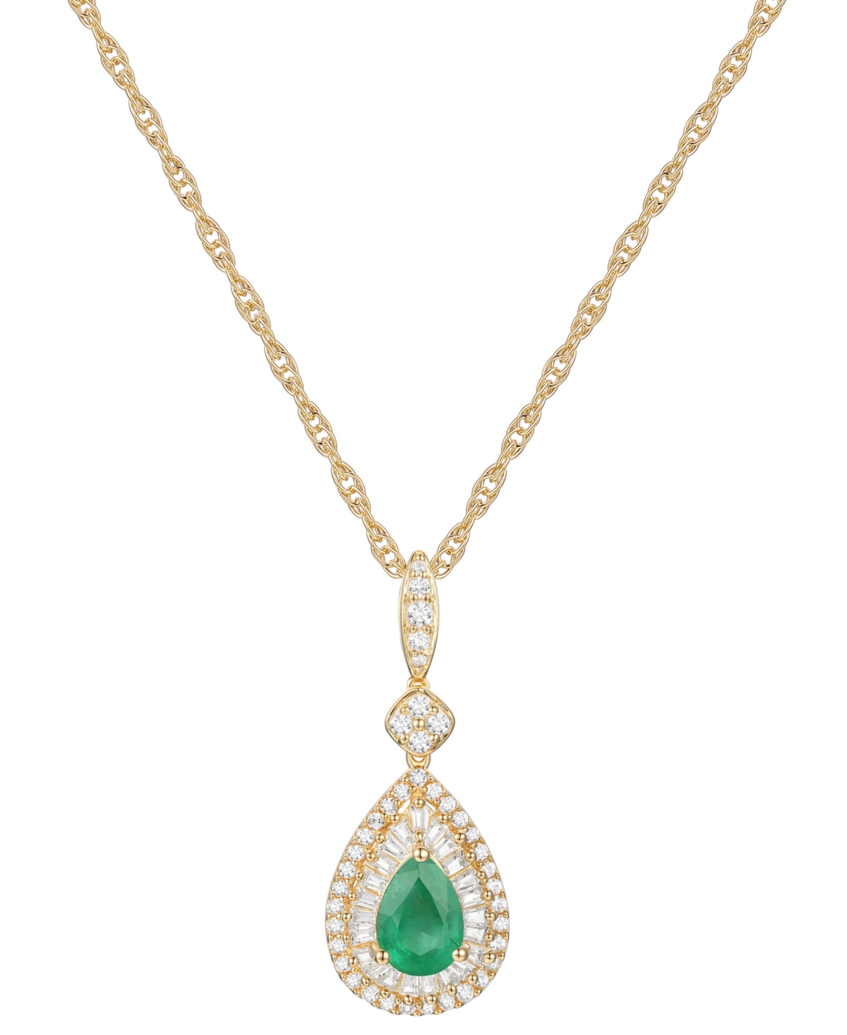 Macy's Sapphire (5/8 Ct. T.w.) & Diamond (1/3 Ct. T.w.) Teardrop Halo 18" Pendant Necklace In 14k Gold (als In Emerald  Diamond