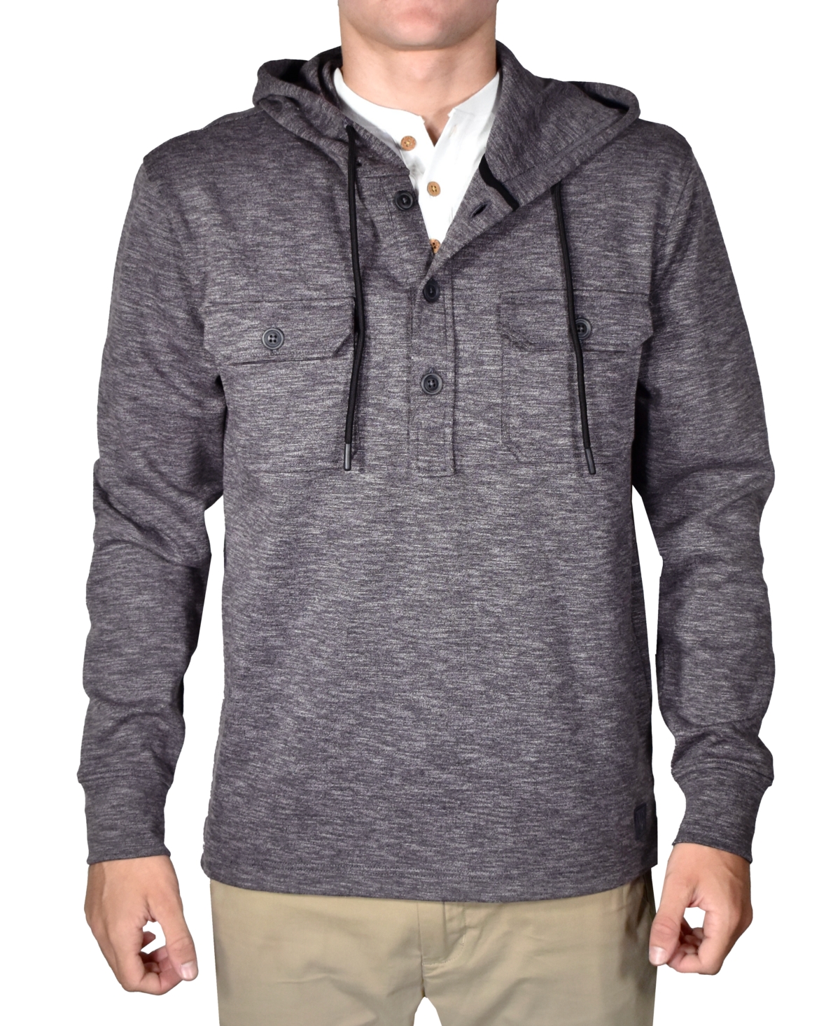 Men's Slub Knit Solid Drawstring Hoodie - Black