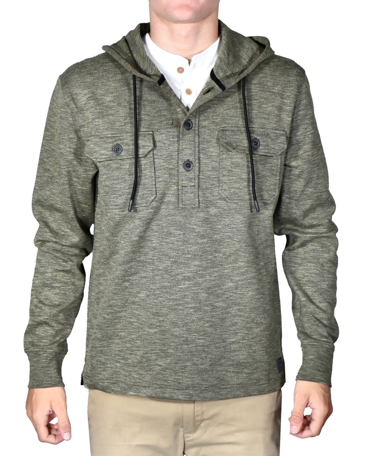 Men's Slub Knit Solid Drawstring Hoodie - Black