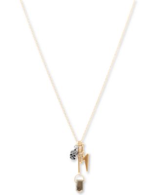 Lucky Brand - Gold-Tone Mixed Stone Skull & Lightning Bolt Multi-Charm Long Pendant Necklace, 22" + 2" extender