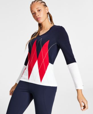 Tommy Hilfiger - Women's Cotton Colorblocked Argyle Sweater