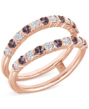 tusakha 3 Ctw Round Cut Pink Sapphire 14K Rose Gold Over .925 Sterling  Silver Two Row Wedding Band Ring Size 7 For Men's