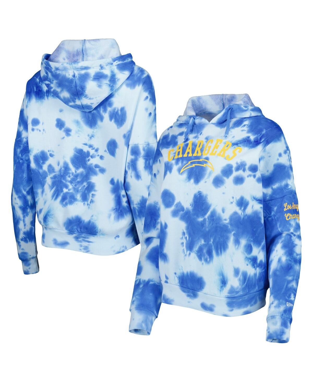 NEW ERA WOMEN'S NEW ERA POWDER BLUE LOS ANGELES CHARGERS CLOUD DYE FLEECE PULLOVER HOODIE 