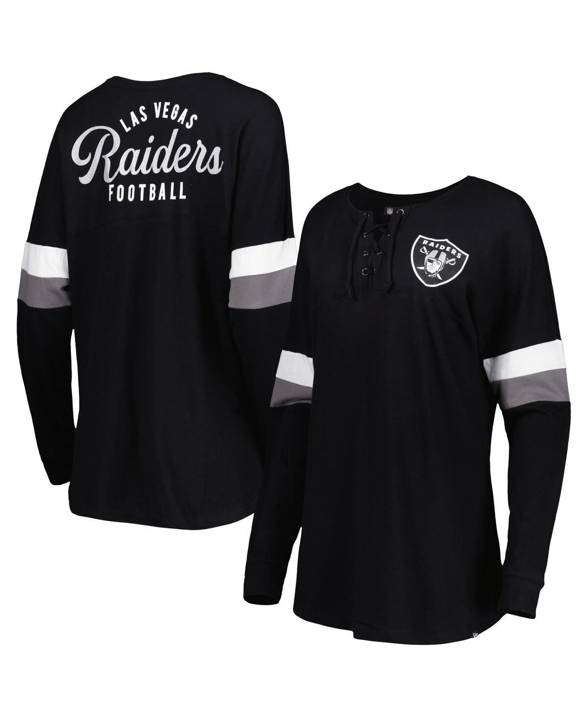 NEW ERA WOMEN'S NEW ERA BLACK LAS VEGAS RAIDERS ATHLETIC VARSITY LACE-UP LONG SLEEVE T-SHIRT 