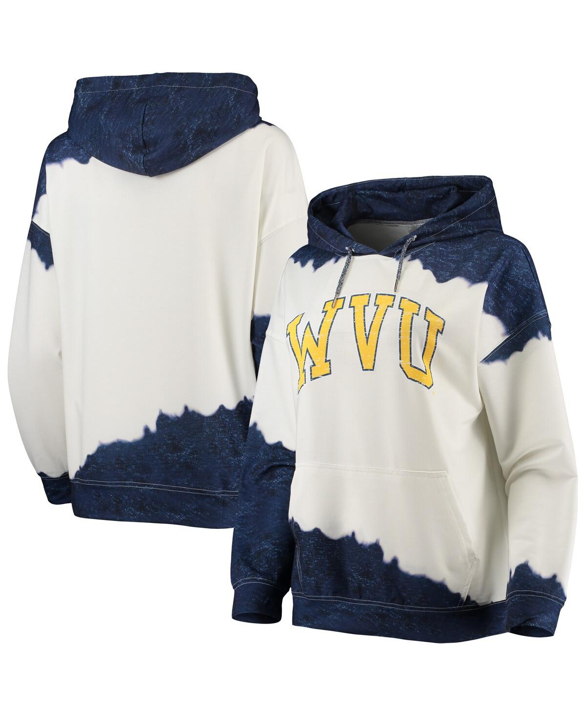 GAMEDAY COUTURE WOMEN'S GAMEDAY COUTURE WHITE, NAVY WEST VIRGINIA MOUNTAINEERS FOR THE FUN DOUBLE DIP-DYED PULLOVER  