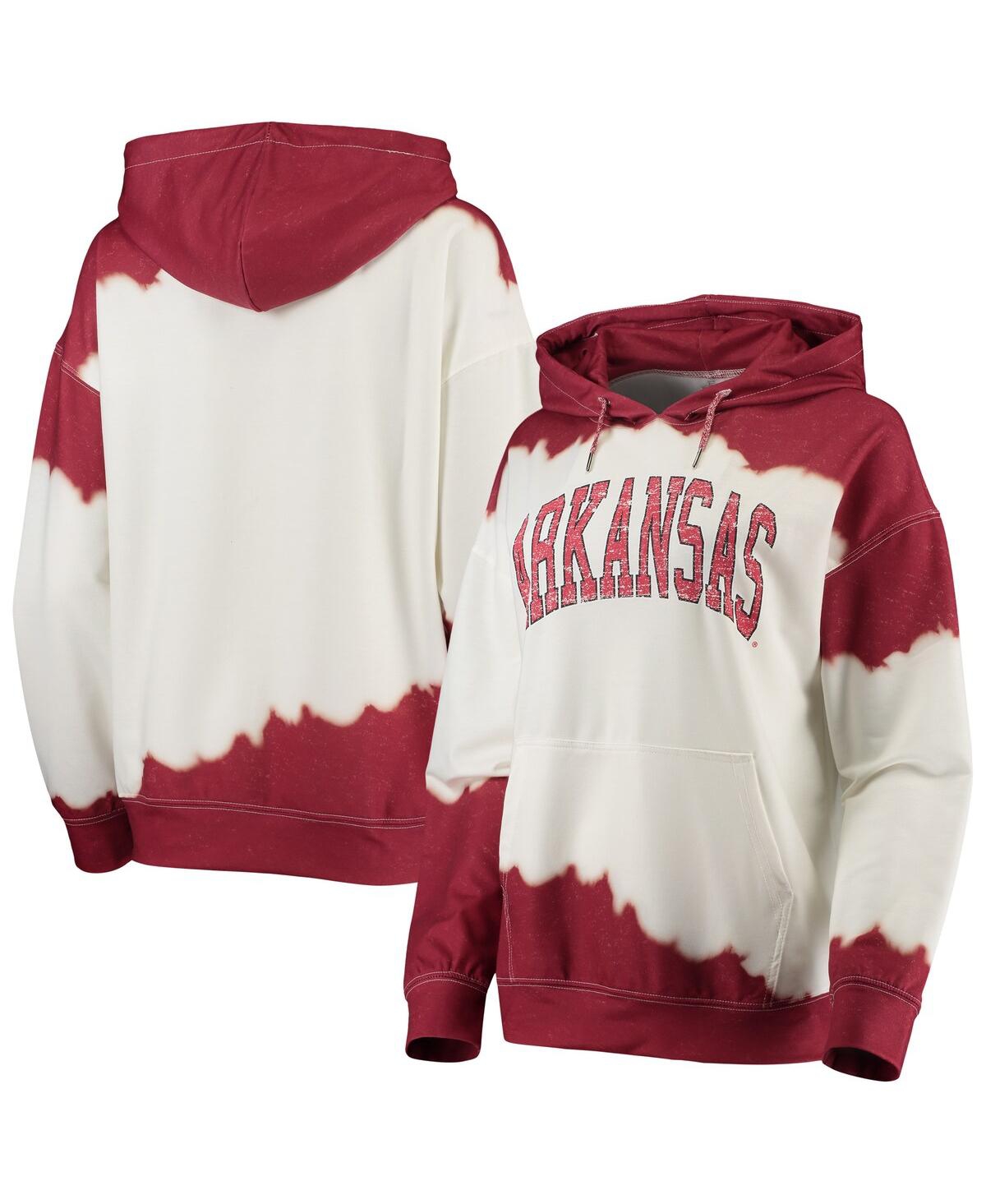 GAMEDAY COUTURE WOMEN'S GAMEDAY COUTURE WHITE, CARDINAL ARKANSAS RAZORBACKS FOR THE FUN DOUBLE DIP-DYED PULLOVER HOO 