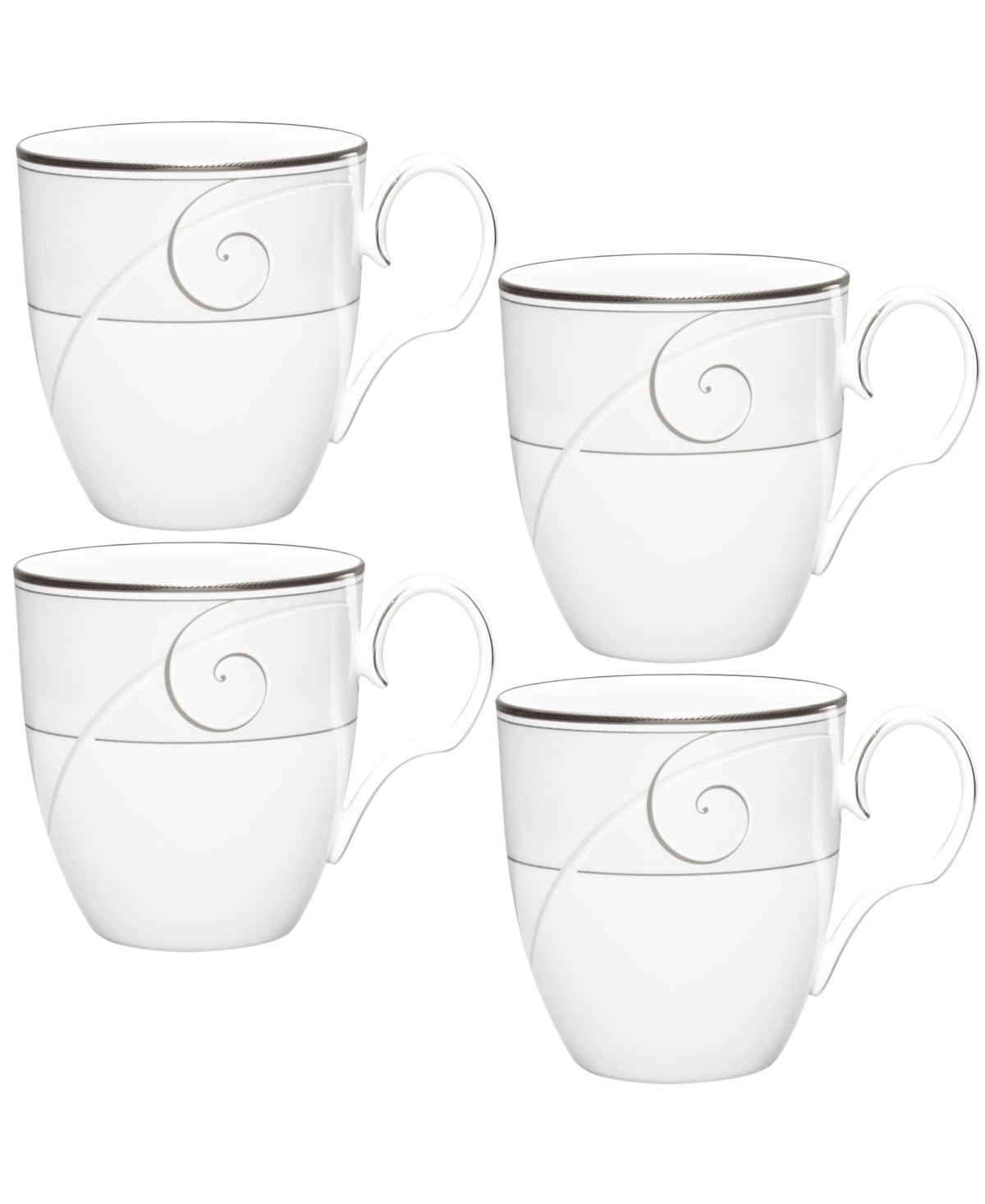 Noritake Platinum Wave Set Of 4 Mugs, Service For 4 In White
