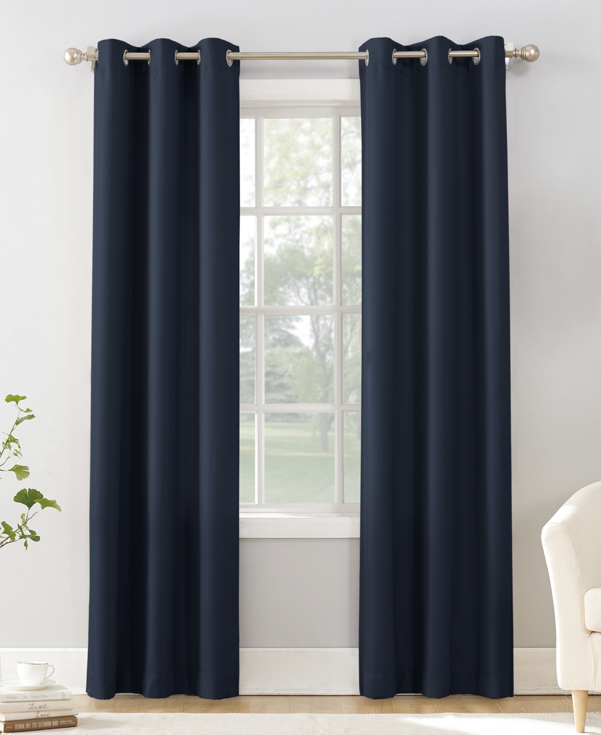 Shop No. 918 Valerie Casual Textured Semi-sheer Grommet Curtain Panel, 40" X 84" In Navy