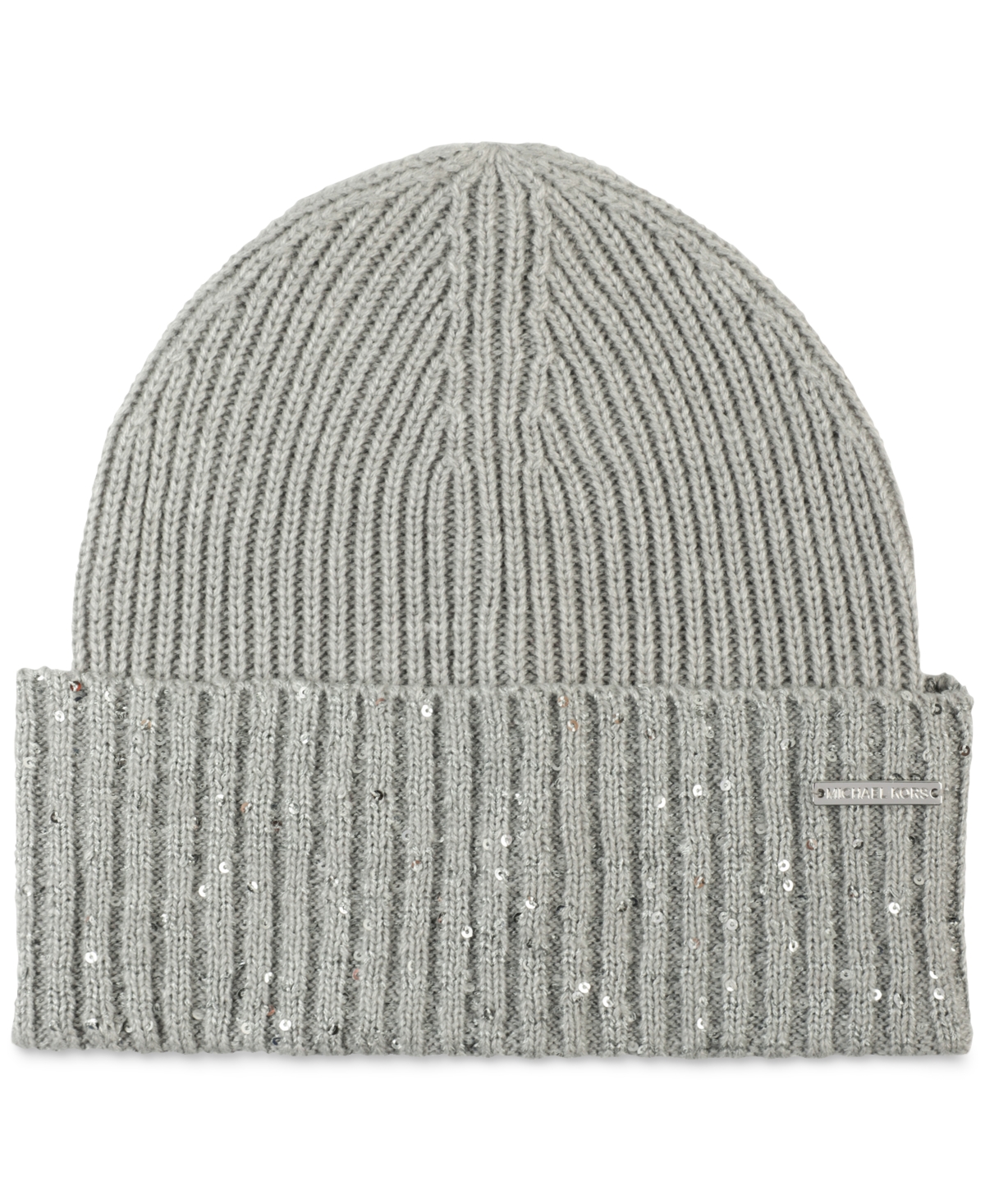 Michael Kors Michael  Women's Ribbed Knit Sequin Beanie In Pearl Heather Grey