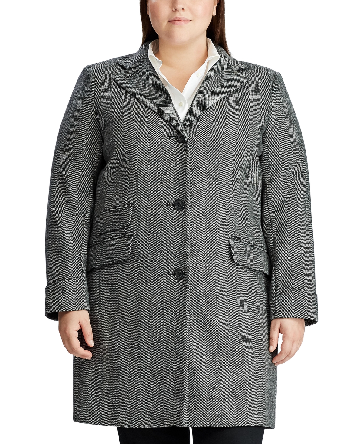 Lauren Ralph Lauren Women's Plus Size Notched-collar Walker Coat In Truffle Herringbone