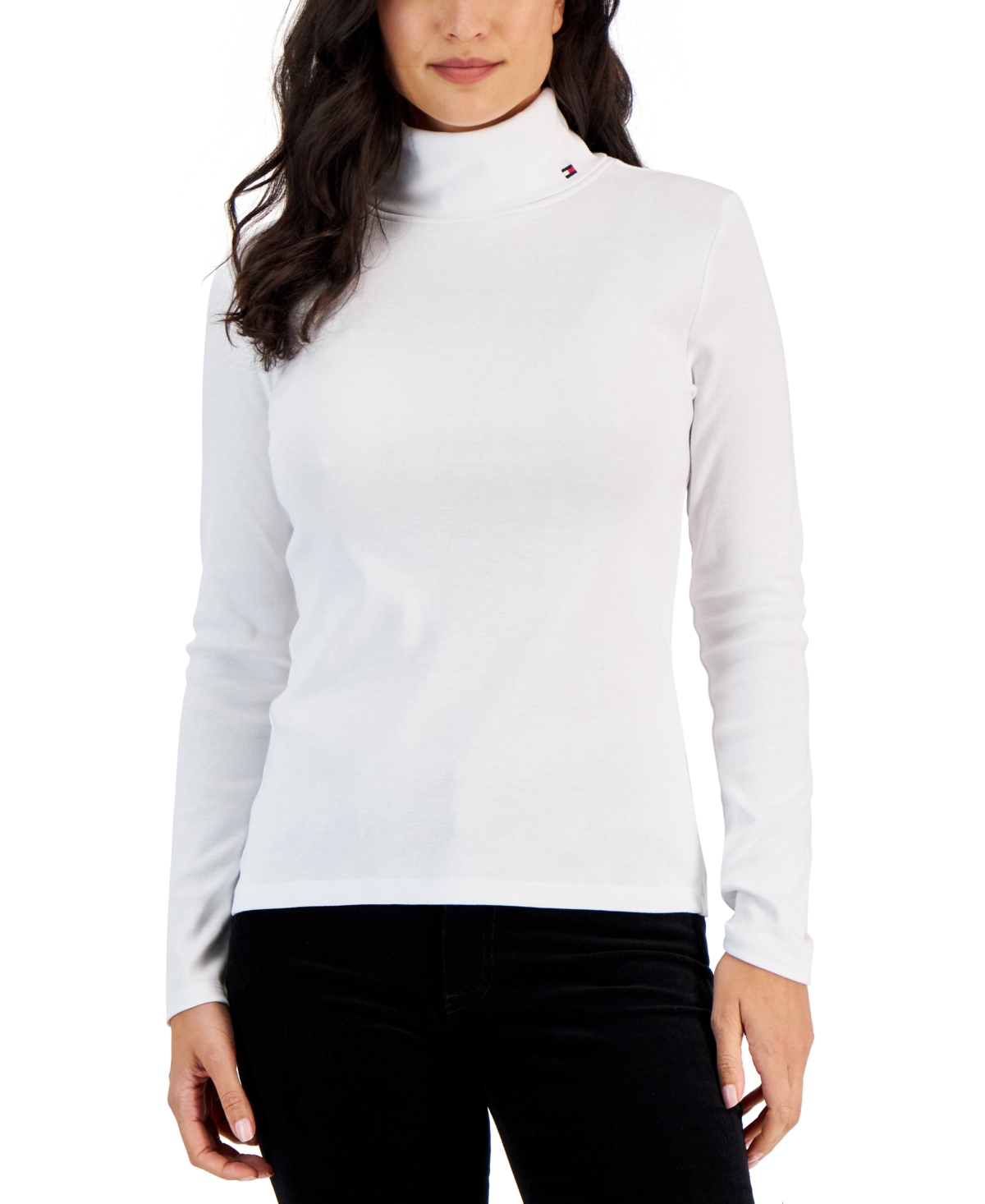 Shop Tommy Hilfiger Women's Long Sleeve Cotton Turtleneck Top In Brt White