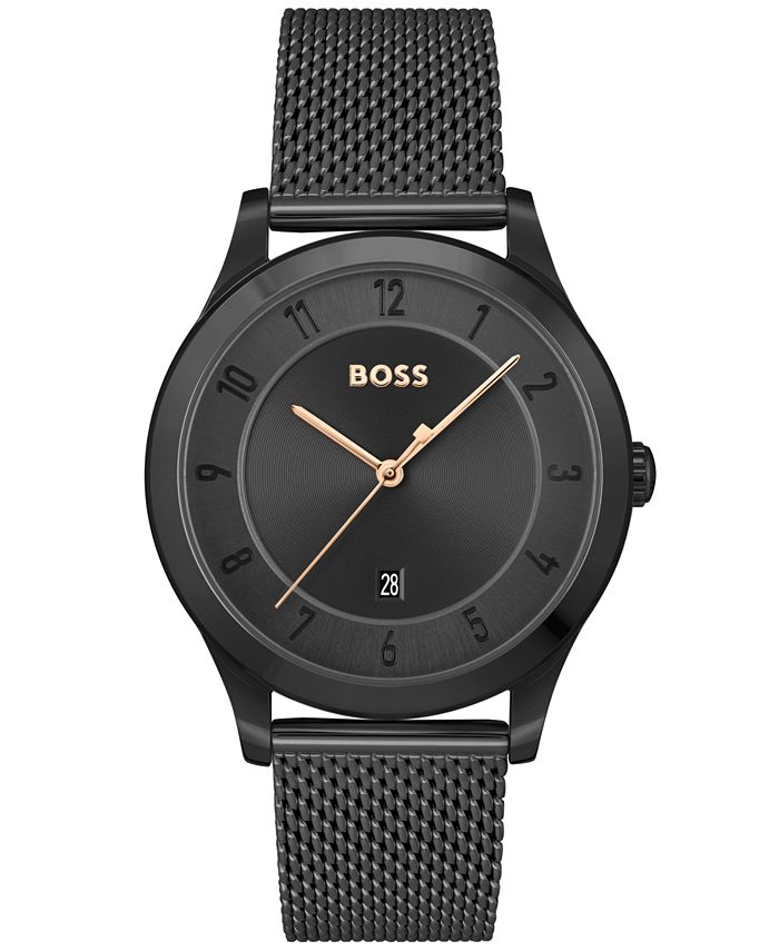 BOSS Men s Purity Ionic Plated Black Steel Bracelet Watch 41mm