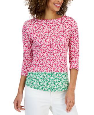 Charter Club - Petite Cotton Colorblocked Mel Bloom Print Top